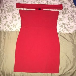 Red off the shoulder mini dress
